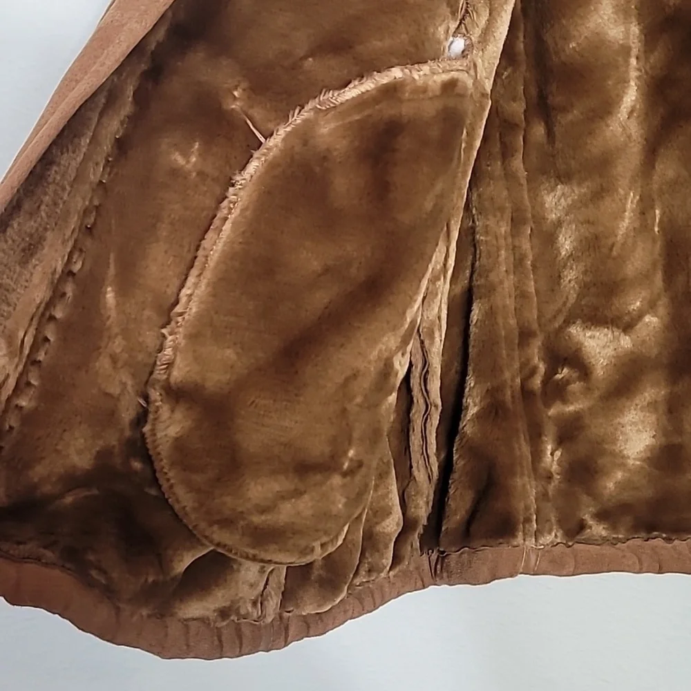 Y2K Cato Women Faux Fur Penny Lane Coat Size 18/22 L/XL Hood Brown Zip Suede 90s